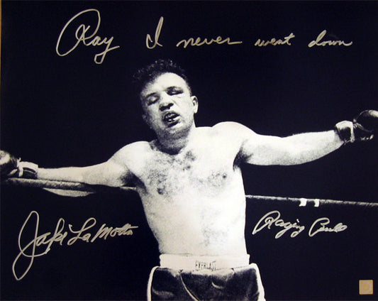 Jake LaMotta Raging Bull Autographed 16x20 Photo With "Ray I Never Went Down" Inscription