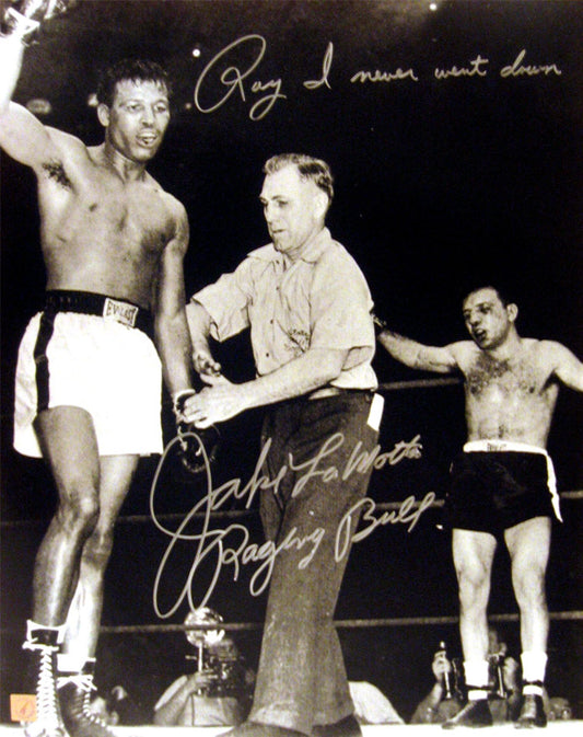 Jake LaMotta Raging Bull Autographed 16x20 Photo With "Ray I Never Went Down" Inscription