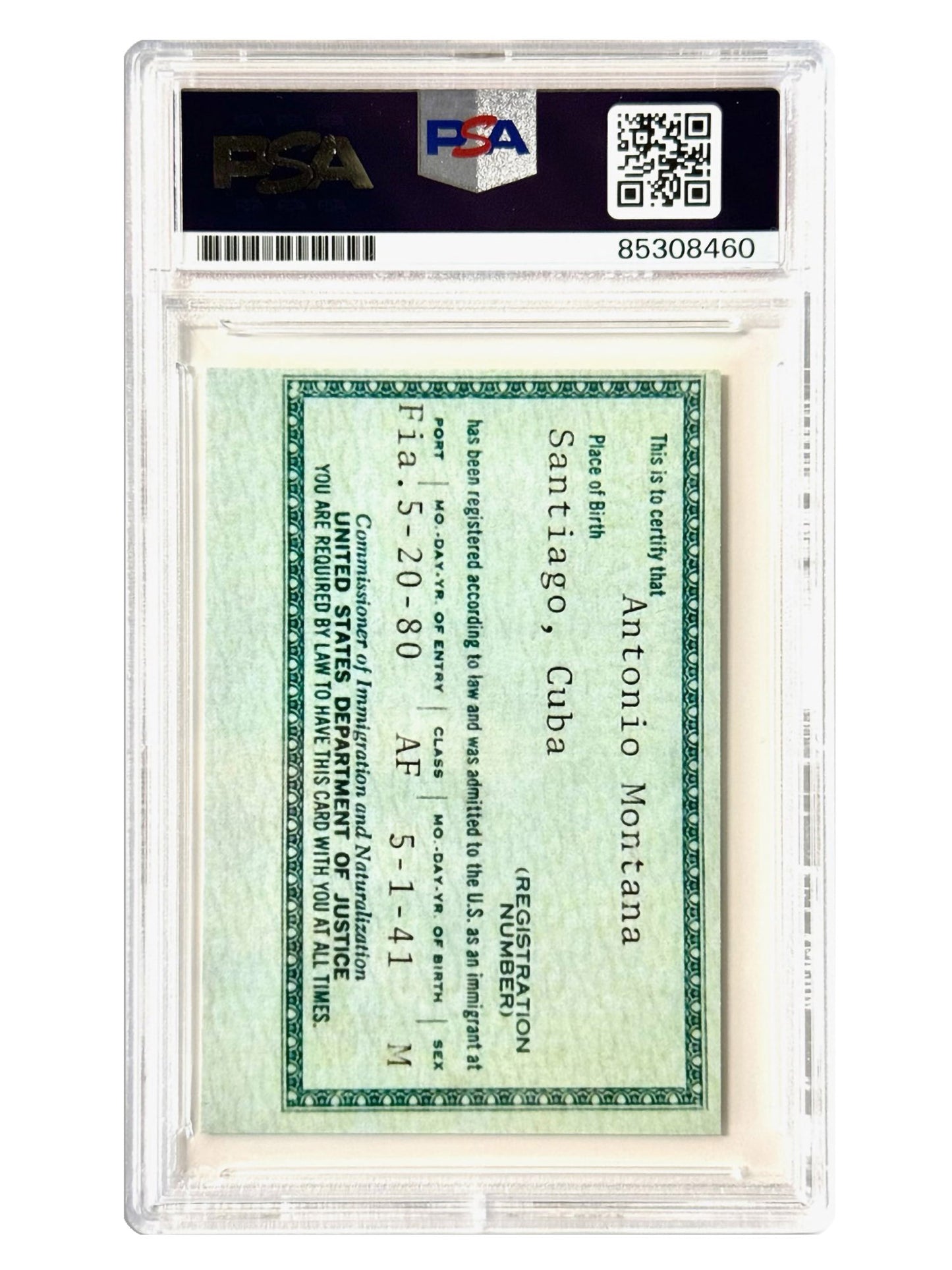 Al Pacino Tony Montana SCARFACE Autographed Green Card Prop PSA/DNA AUTH AUTO