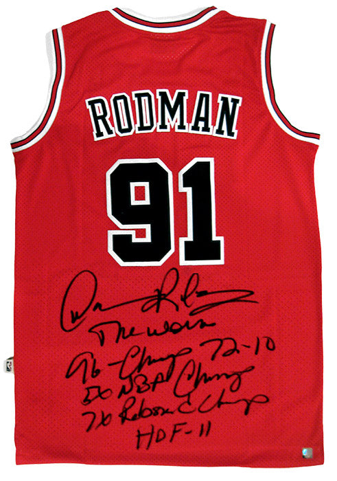 Dennis Rodman Autographed Official NBA Red Bulls Stat Jersey
