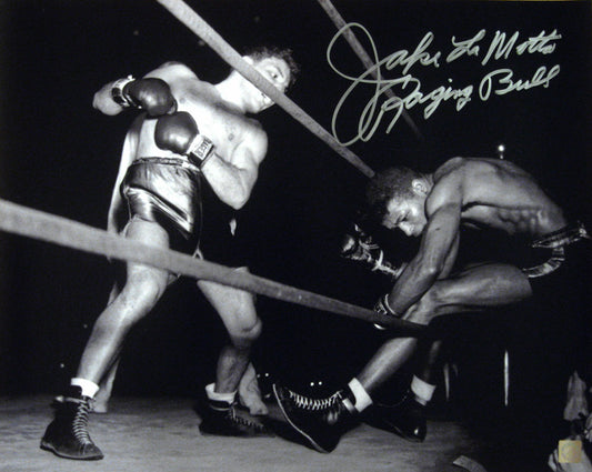 Jake LaMotta Raging Bull Autographed 16x20 Photo Knocking Sugar Ray Robinson Out Of The Ring