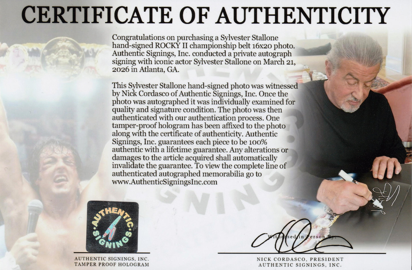 Sylvester Stallone Autographed ROCKY II Celebration 16x20 Photo