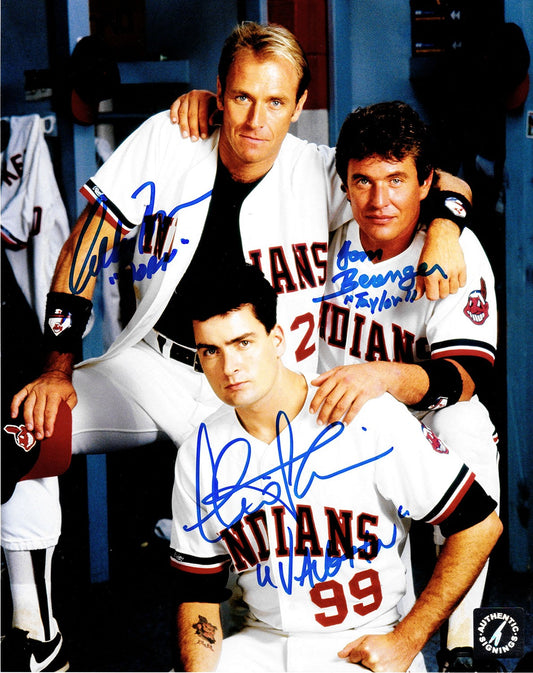 Charlie Sheen, Tom Berenger & Corbin Bernsen Autographed Major League 8x10 Photo