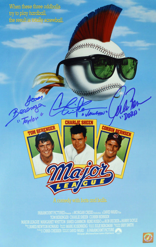 Charlie Sheen, Tom Berenger & Corbin Bernsen Autographed Major League 11x17 Movie Poster