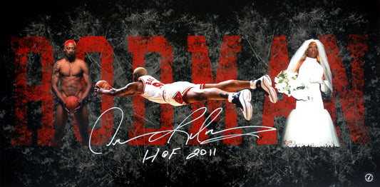 Dennis Rodman HOF 2011 Autographed Career Collage 15x30 Photo