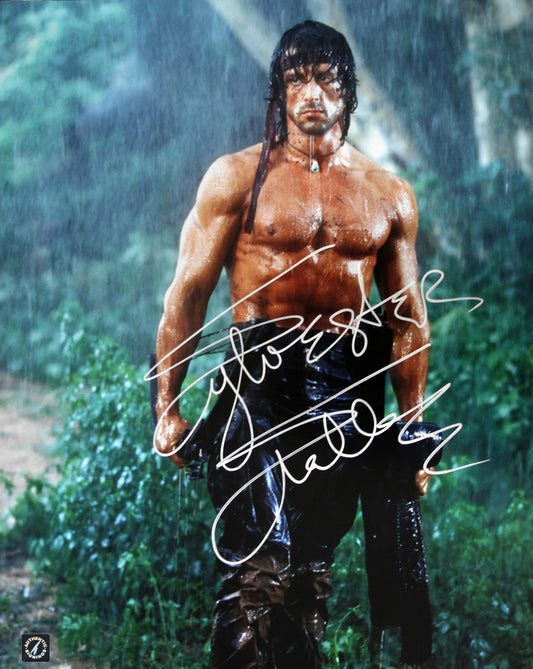 Sylvester Stallone Autographed RAMBO II "RAIN" 16x20 Photo