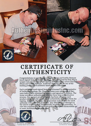 Charlie Sheen & Corbin Bernsen Autographed Major League 11x14 Photo w/ "Strike This MF Out" Inscription