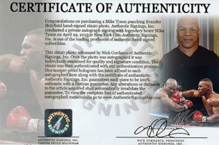 Mike Tyson Autographed 16x20 Photo Punching Evander Holyfield