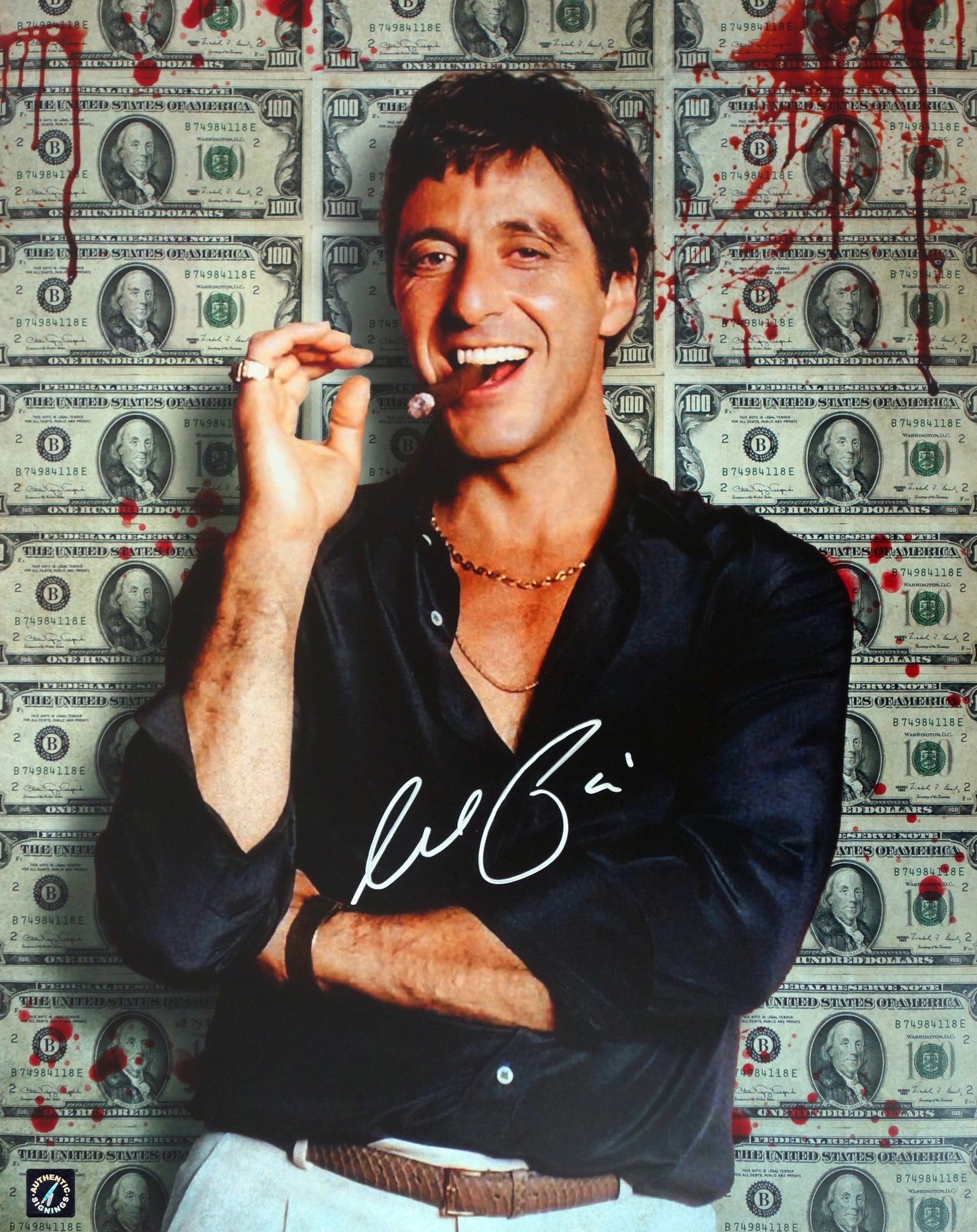 Al Pacino Autographed SCARFACE 16x20 Blood Money Photo