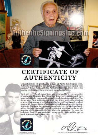 Jake LaMotta Raging Bull Autographed 16x20 Photo Knocking Sugar Ray Robinson Out Of The Ring