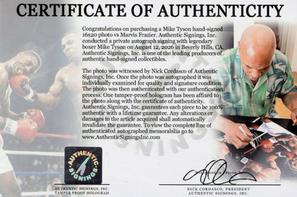 Mike Tyson Autographed 16x20 Photo Punching Marvis Frazier