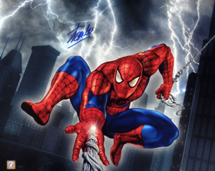 Stan Lee Autographed Spiderman Web Slinger 16x20 Photo