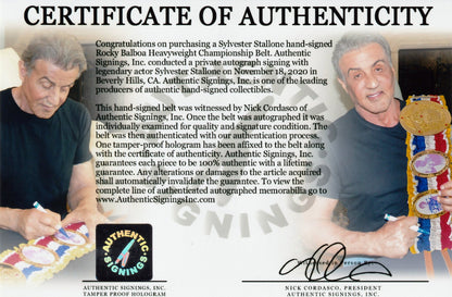 Sylvester Stallone Autographed ROCKY BALBOA Heavyweight Championship Belt