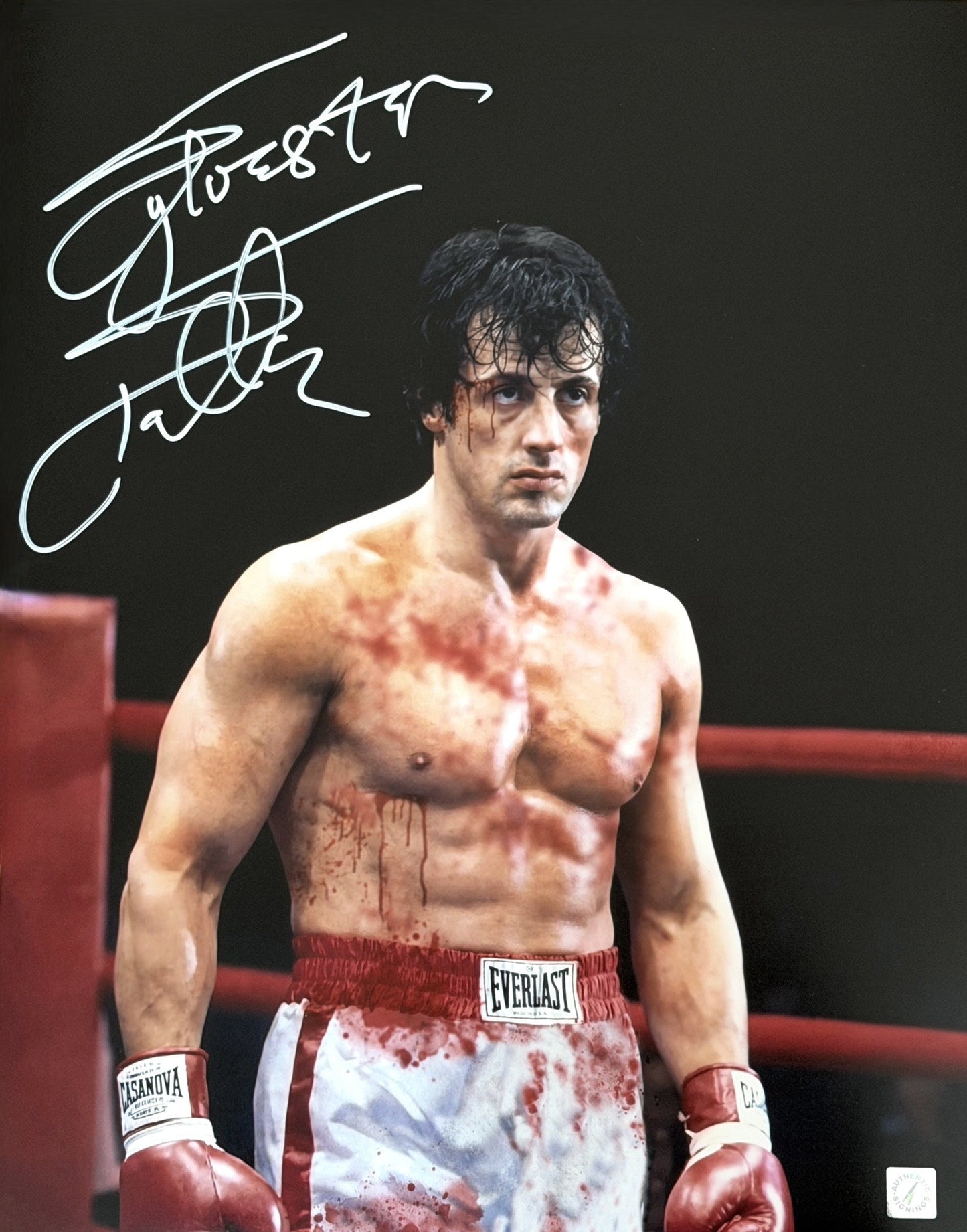 Sylvester Stallone Autographed ROCKY 16x20 Blood Photo