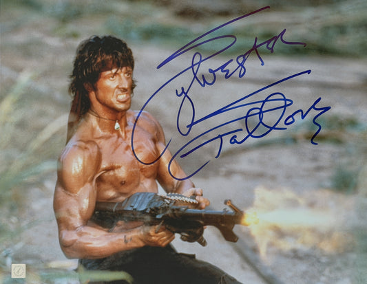 Sylvester Stallone Autographed RAMBO II "SHOOTING MACHINE GUN" 16x20 Photo