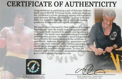 Sylvester Stallone Autographed ROCKY II Boxing Trunks