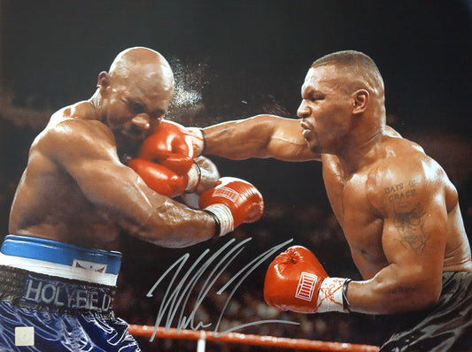 Mike Tyson Autographed 16x20 Photo Punching Evander Holyfield