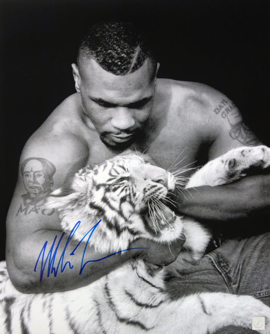 Mike Tyson w/ White Tiger Autographed 16x20