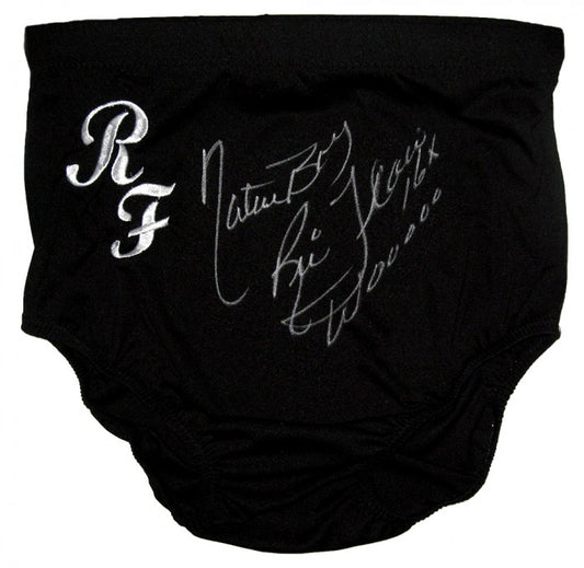 "Nature Boy Ric Flair 16X Wooooo" Autographed Black Wrestling Trunks