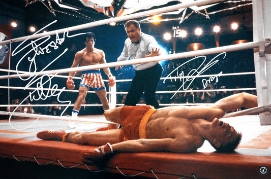 Sylvester Stallone & Dolph Lundgren Autographed ROCKY IV “Drago Knockout” 16x24 Photo A