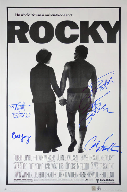 Sylvester Stallone, Talia, Shire, Carl Weathers and Burt Young Autographed ROCKY 24x36 Movie Poster