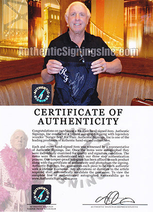 "Nature Boy Ric Flair 16X Wooooo" Autographed Black Wrestling Trunks